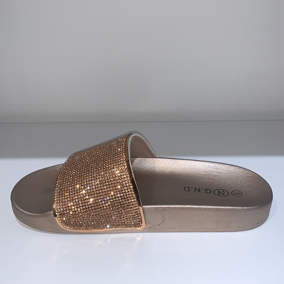 SPARKLY RHINESTONE ROSE GOLD SLIDES - Picture 7 of 8